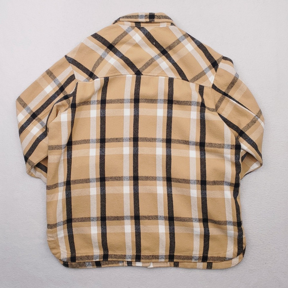 Lucky Brand Shirt Jacket Mens Medium Tan Black Tartan Plaid Flannel Shacket - Picture 10 of 15
